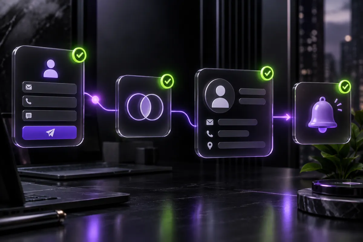 Workflows: Turn an enquiry into an assigned task. Concept visual, not a live customer system.